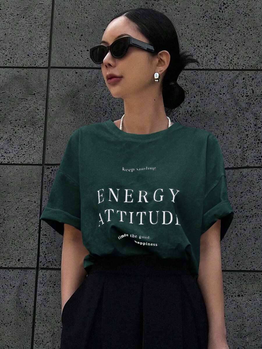Slogan Graphic Drop Shoulder Tee