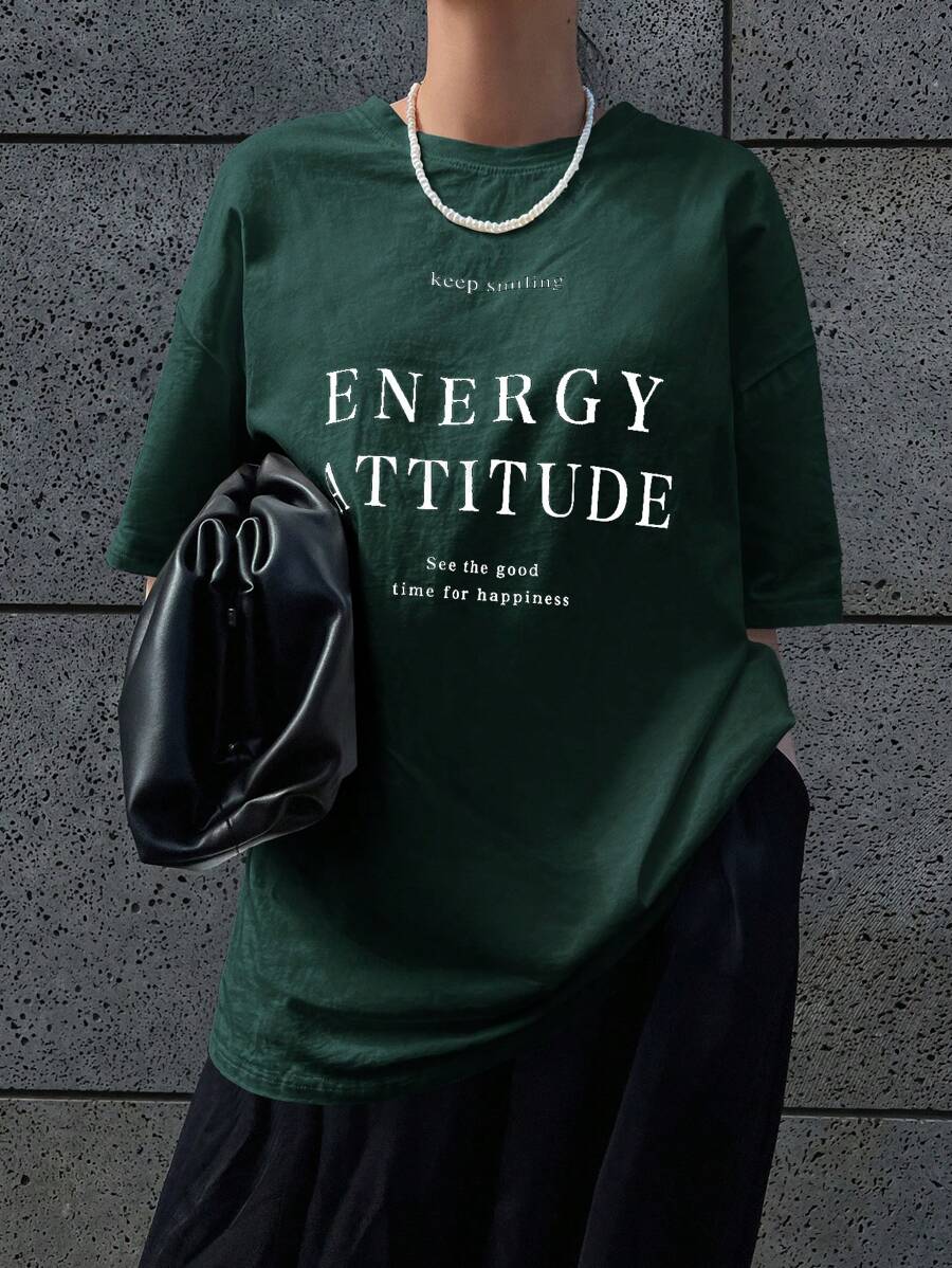 Slogan Graphic Drop Shoulder Tee
