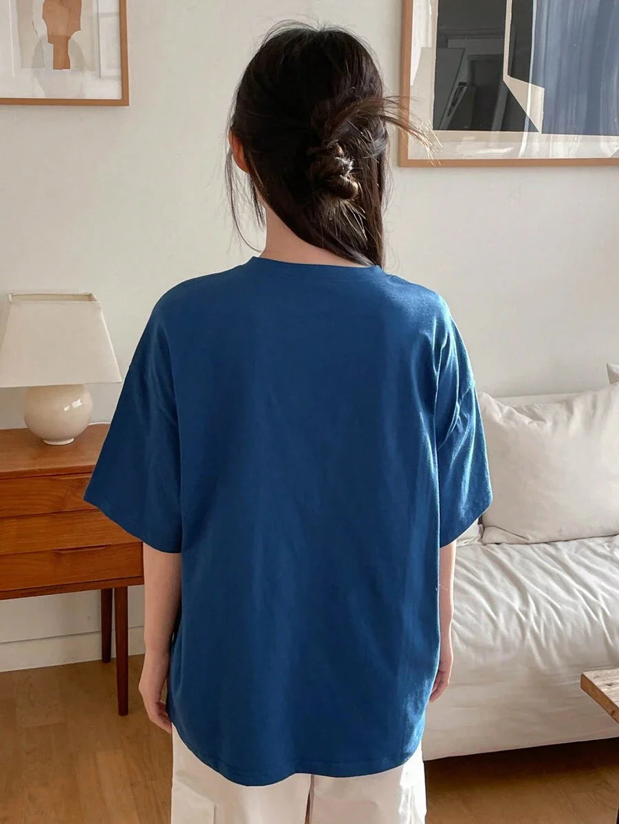 Drop Shoulder Short Sleeve T-Shirt With Printed Letters