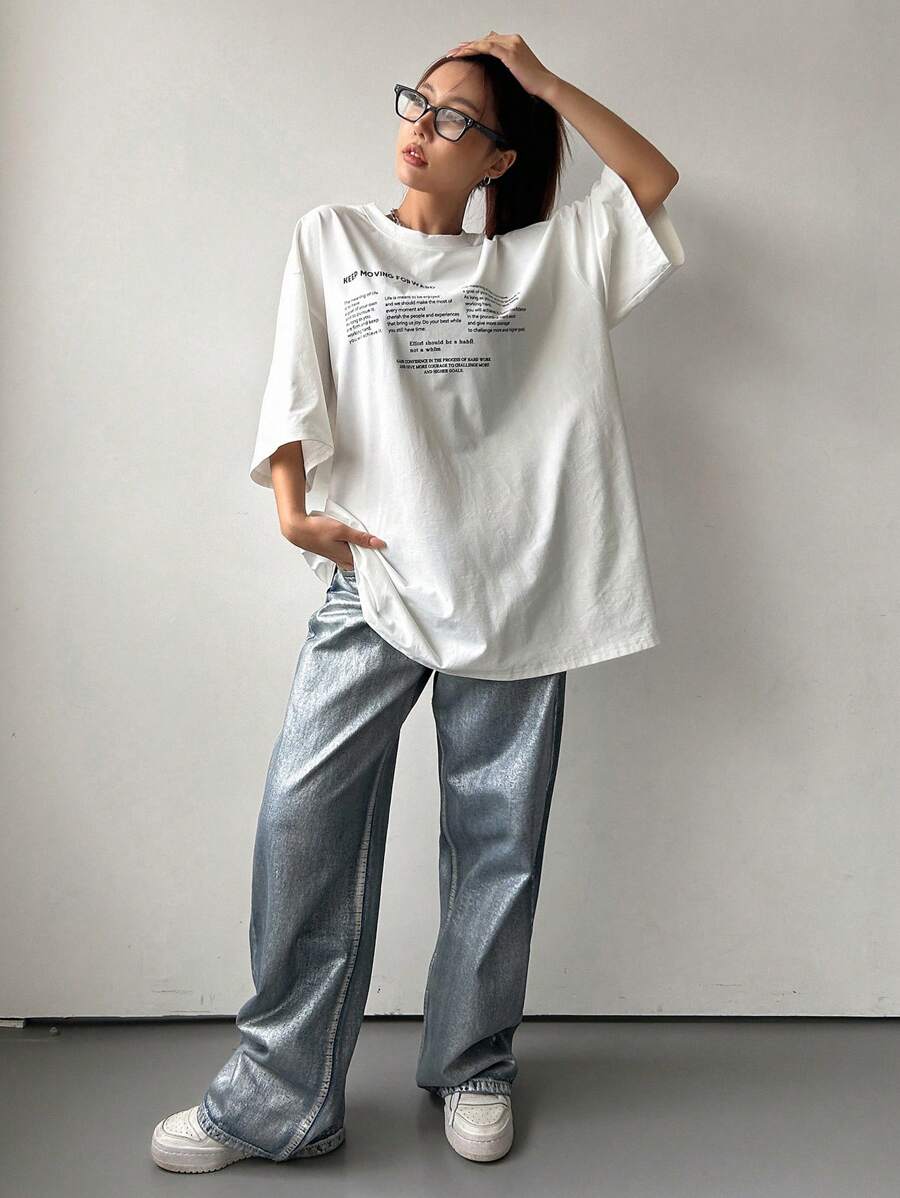 Oversized Short Sleeve Casual T-Shirt KEEP MOVING FORWARD, Unisex Y2k