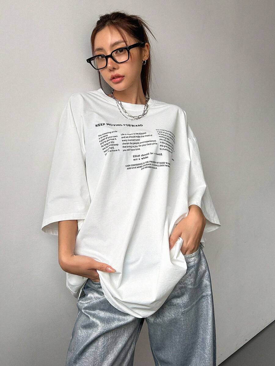 Oversized Short Sleeve Casual T-Shirt KEEP MOVING FORWARD, Unisex Y2k