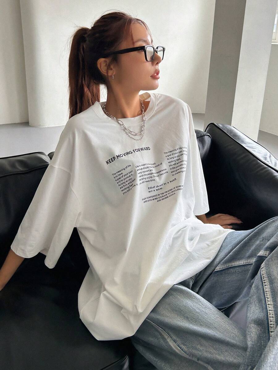Oversized Short Sleeve Casual T-Shirt KEEP MOVING FORWARD, Unisex Y2k