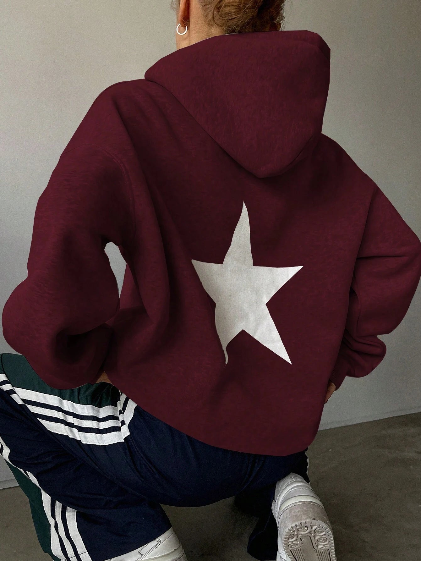 Long Sleeve Letter Print Pocket Simple Hooded Casual Sweatshirt