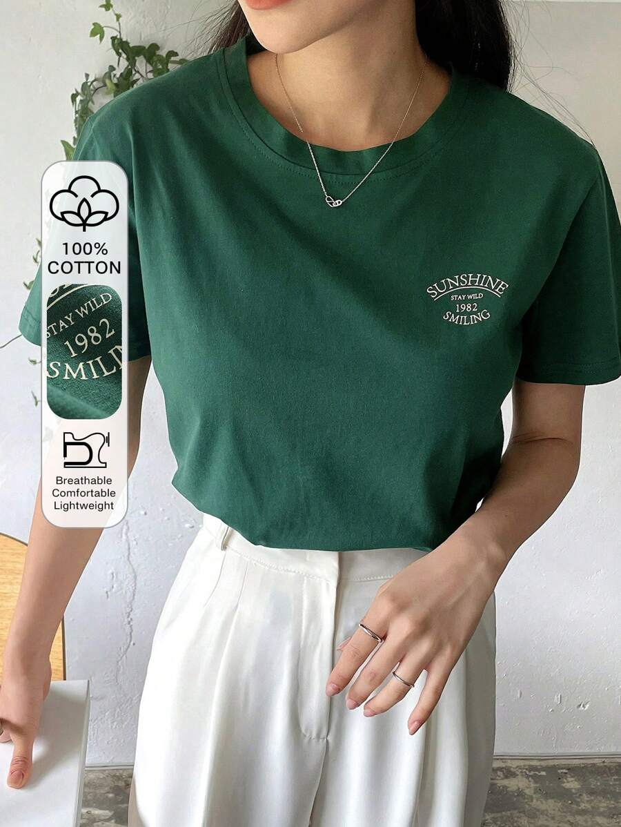 Letter Graphic Round Neck Tee