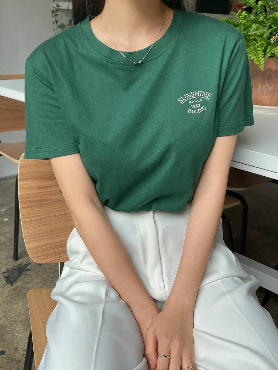 Letter Graphic Round Neck Tee