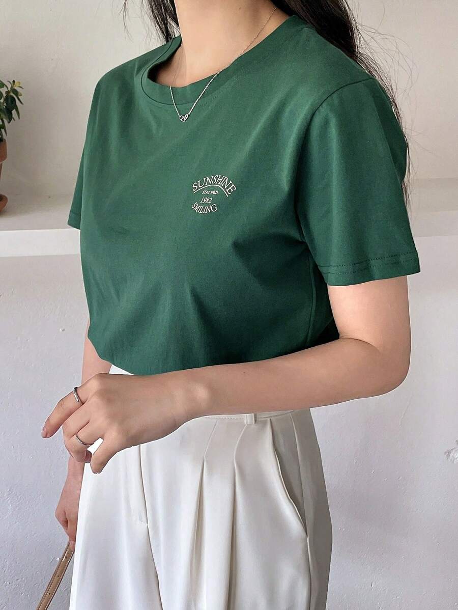 Letter Graphic Round Neck Tee