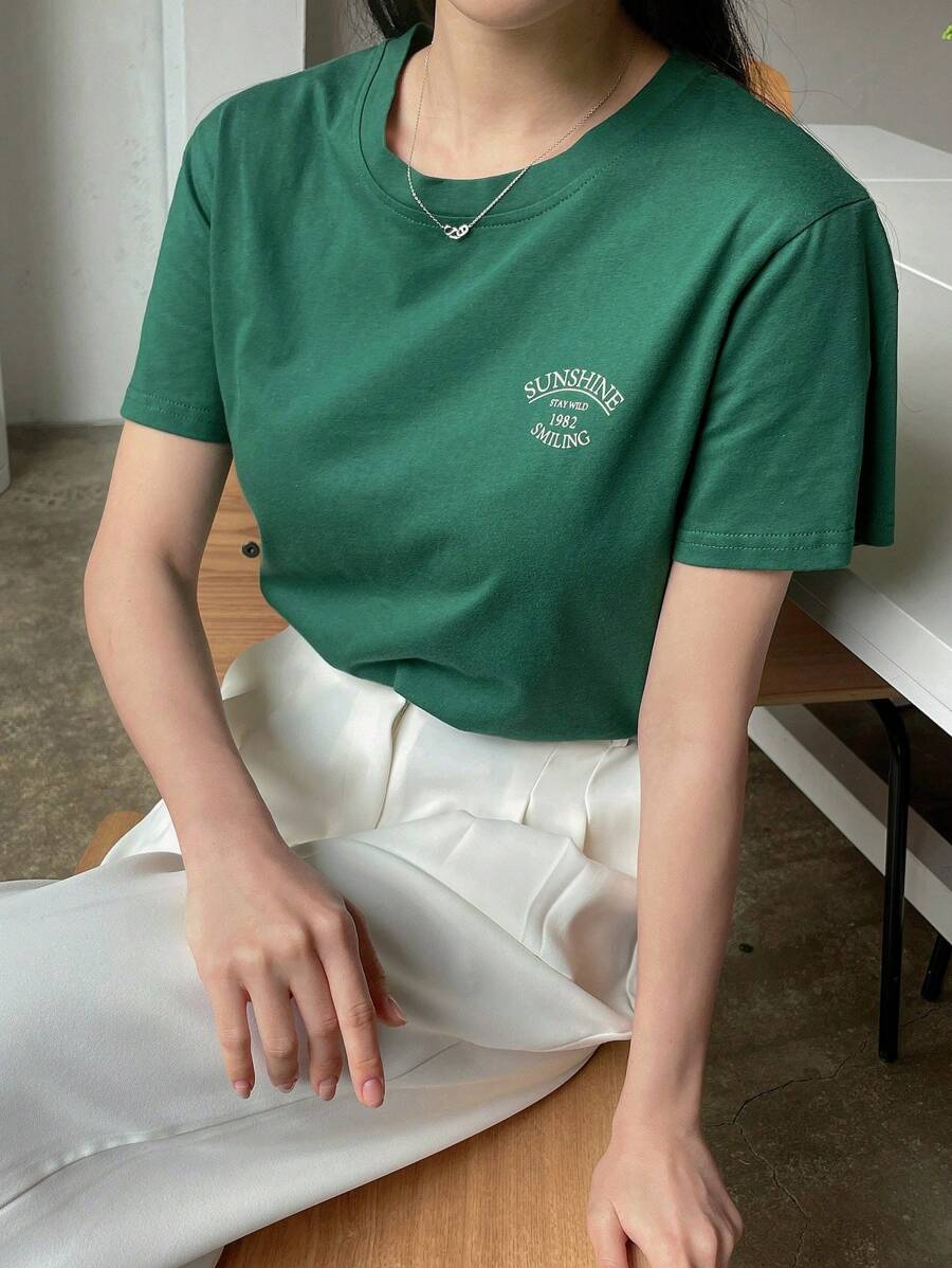 Letter Graphic Round Neck Tee