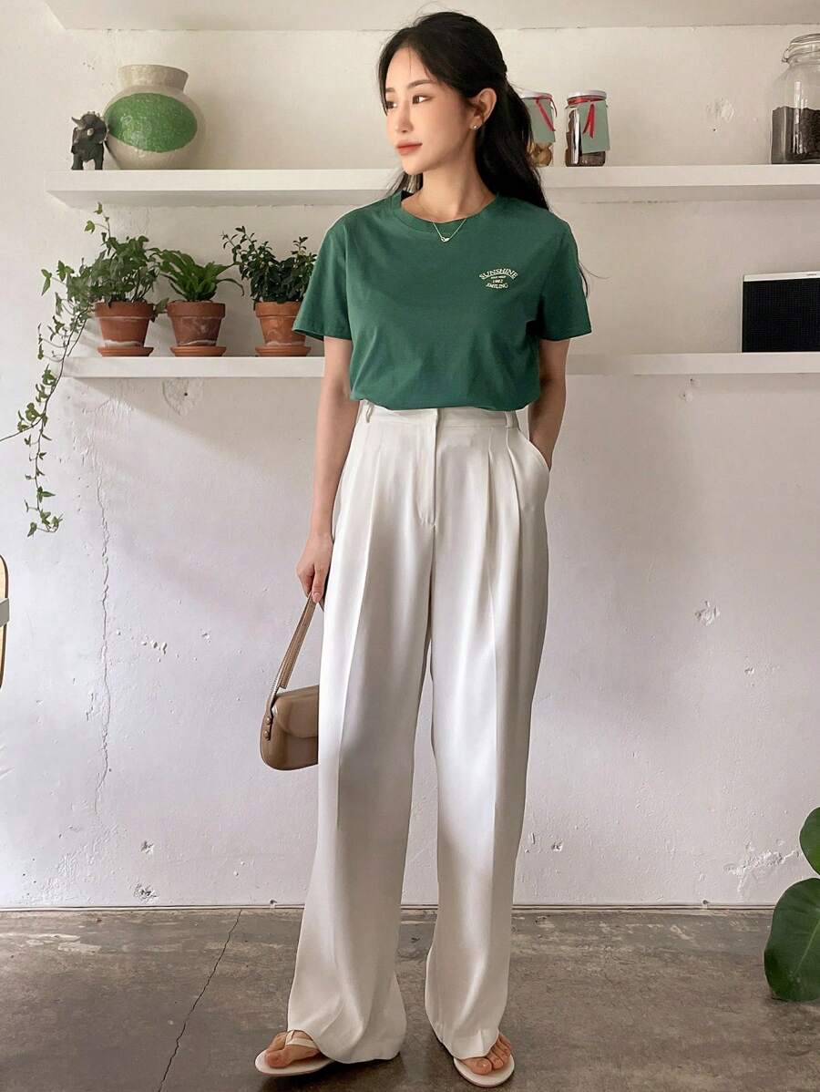 Letter Graphic Round Neck Tee
