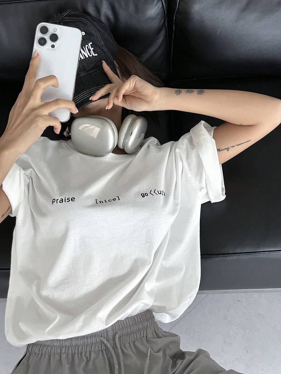 Slogan Printed Round Neck T-Shirt