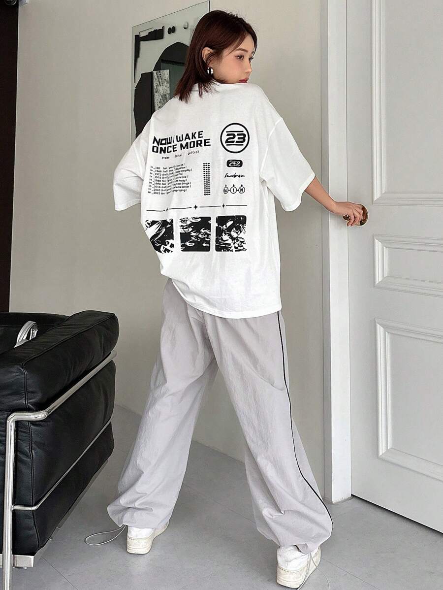Slogan Printed Round Neck T-Shirt