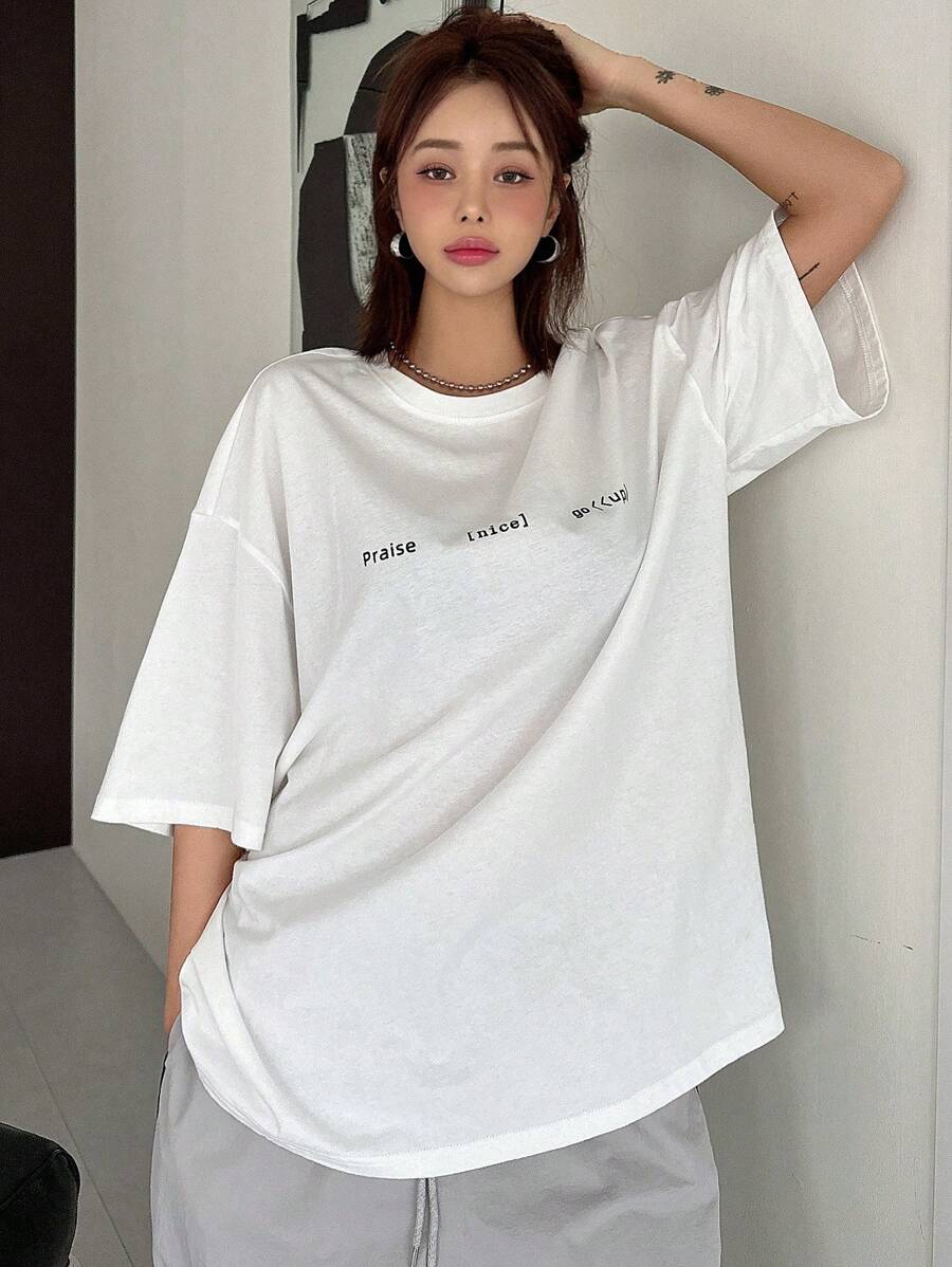 Slogan Printed Round Neck T-Shirt