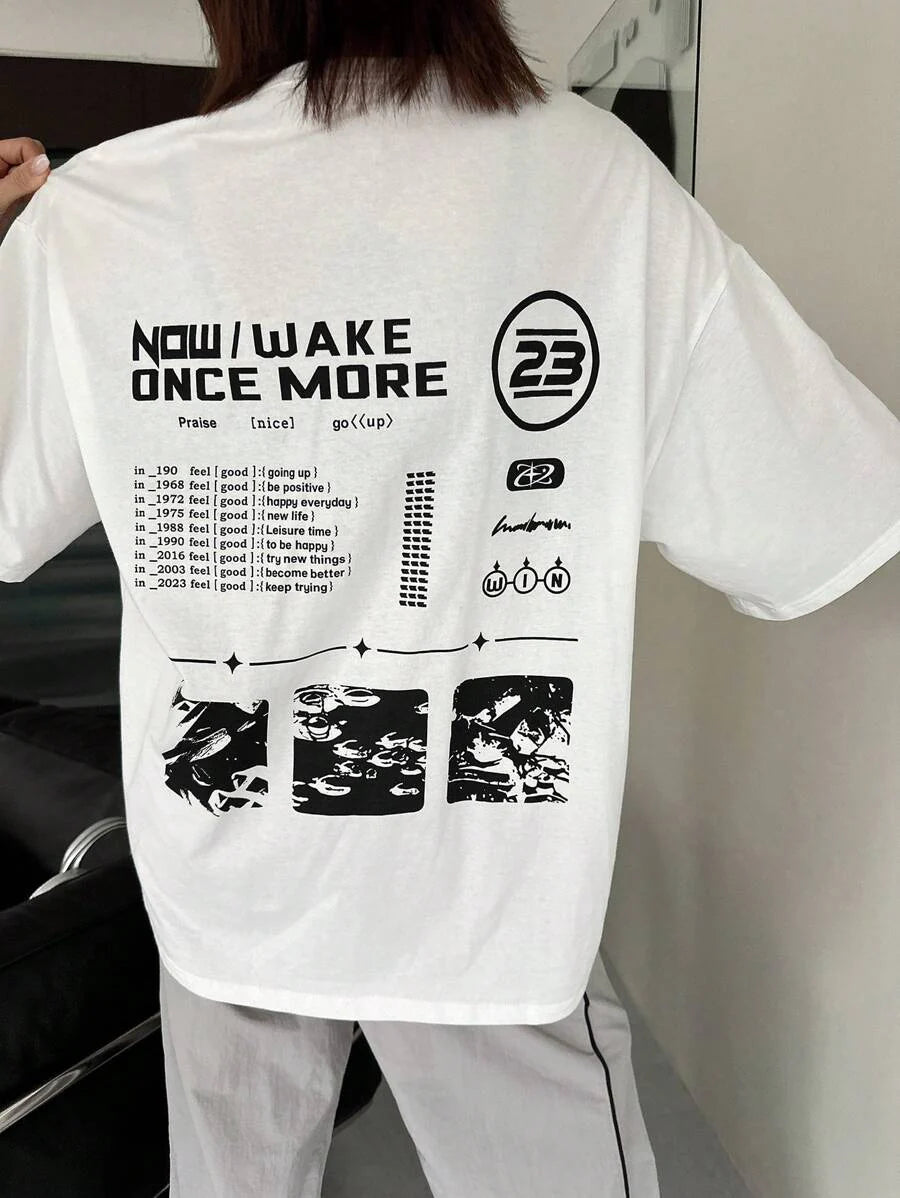 Slogan Printed Round Neck T-Shirt