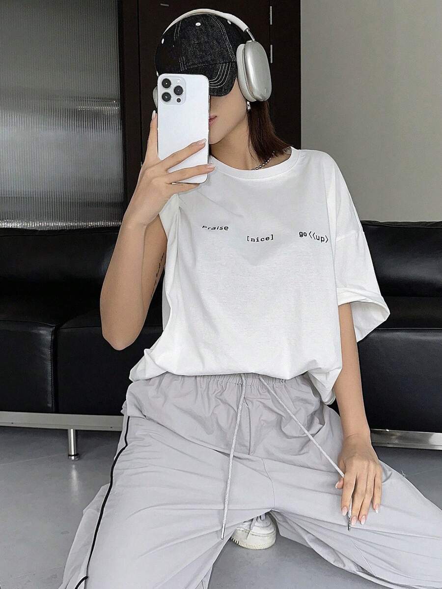 Slogan Printed Round Neck T-Shirt