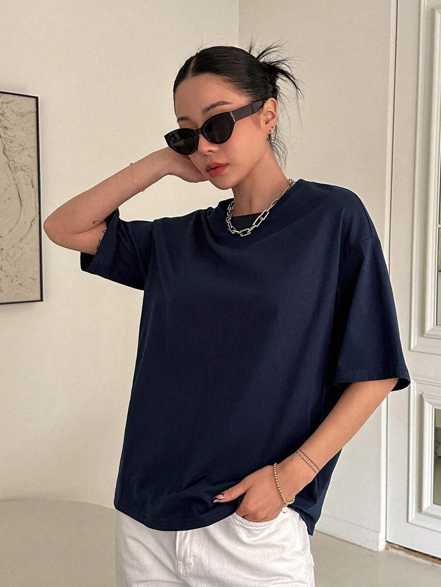 Graphic Drop Shoulder Tee Navy