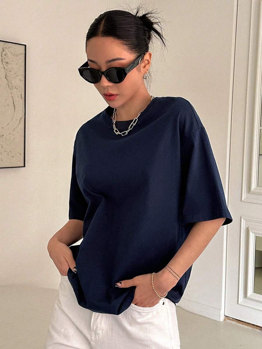 Graphic Drop Shoulder Tee Navy
