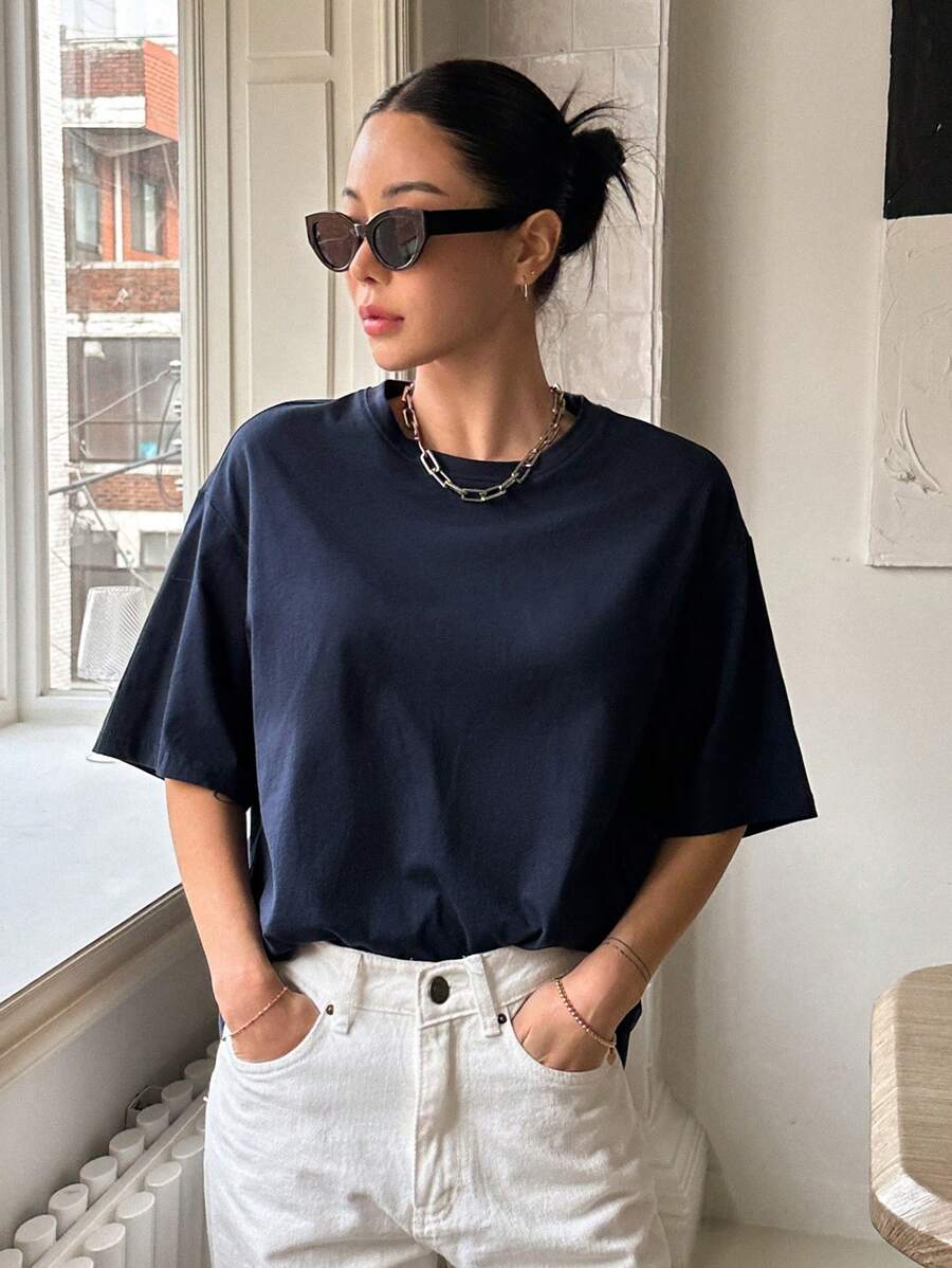 Graphic Drop Shoulder Tee Navy