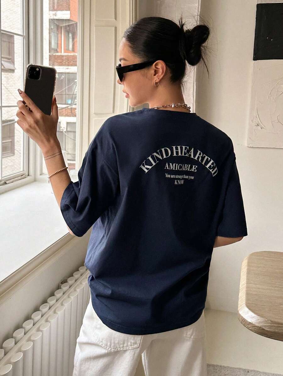 Graphic Drop Shoulder Tee Navy