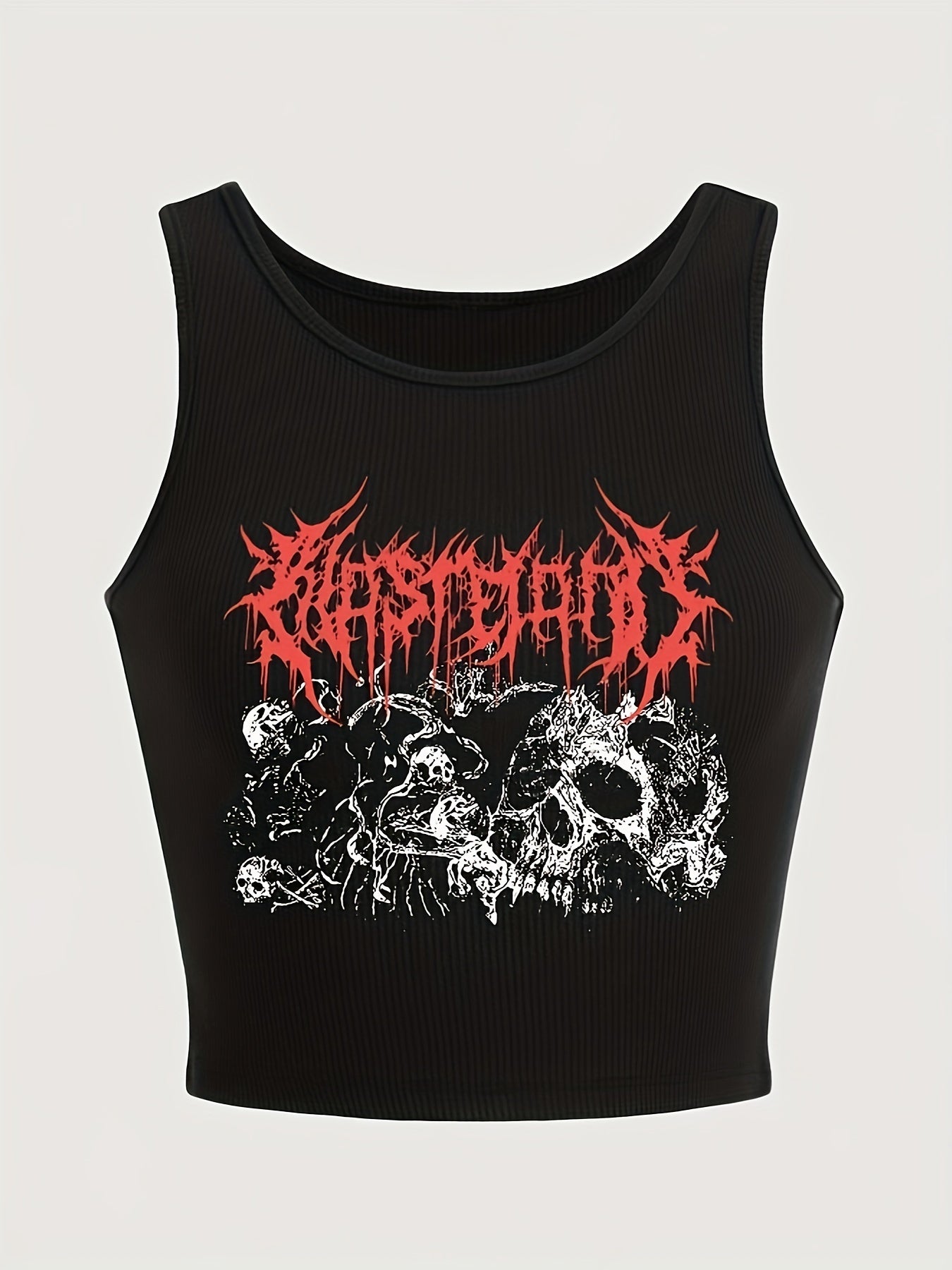 Skull Print Crop Tank Top, Y2K Sleeveless Tank Top For Summer, Women's Clothing For Grunge Style