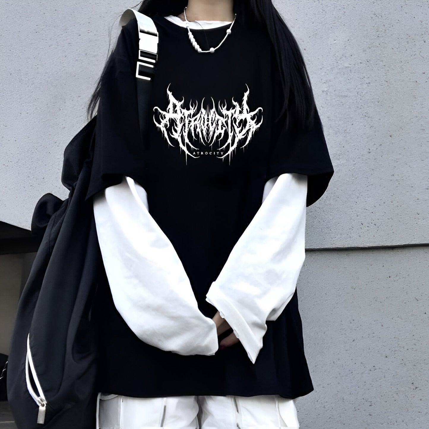Goth Shirt Gothic Shirt Fake Two-Piece Alternative Clothing Goth Long Sleeve Top Grunge Clothes