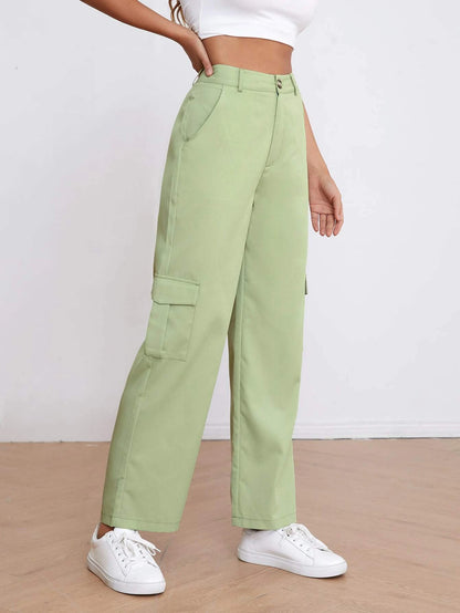 High Waist Solid Cargo Pants