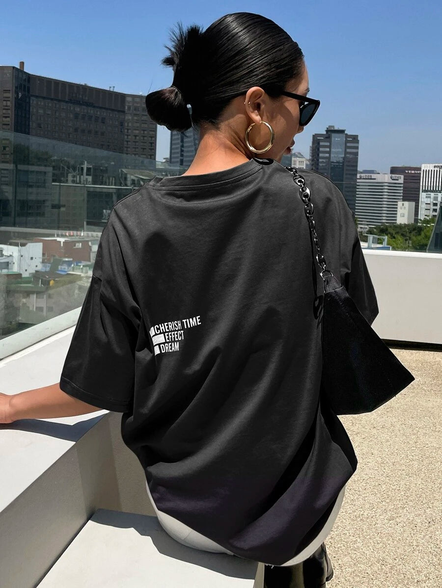 DAZY Letter Graphic Drop Shoulder Tee Oversized T-Shirt