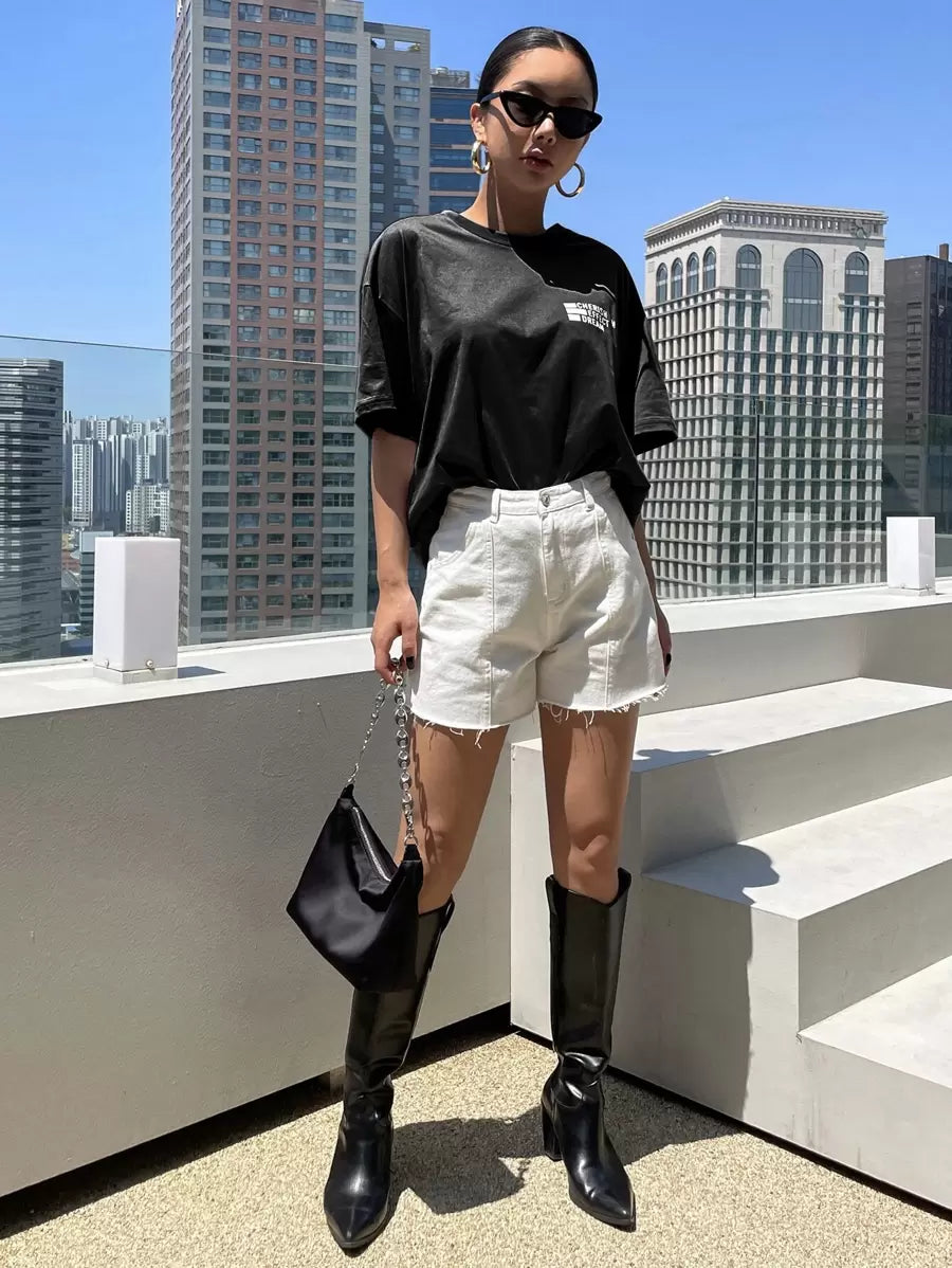 DAZY Letter Graphic Drop Shoulder Tee Oversized T-Shirt