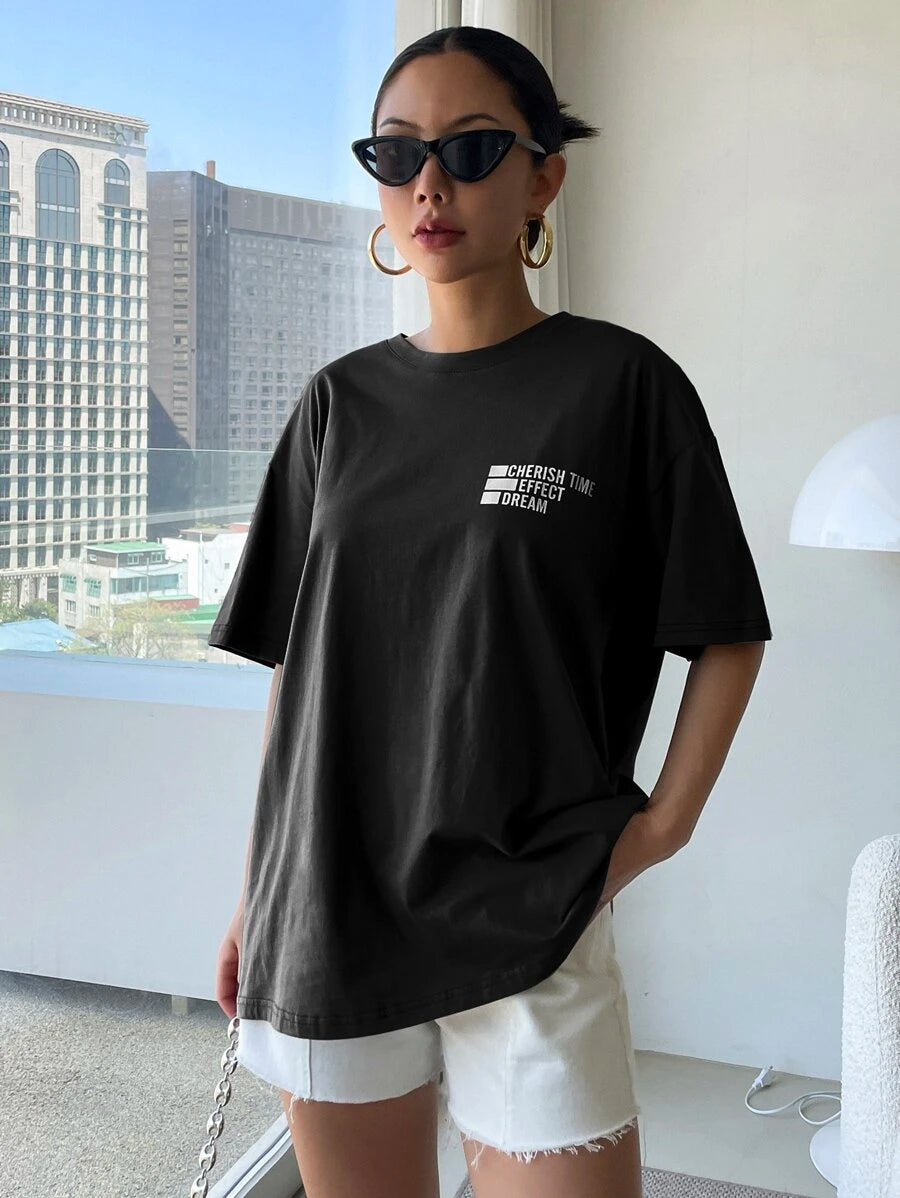 DAZY Letter Graphic Drop Shoulder Tee Oversized T-Shirt