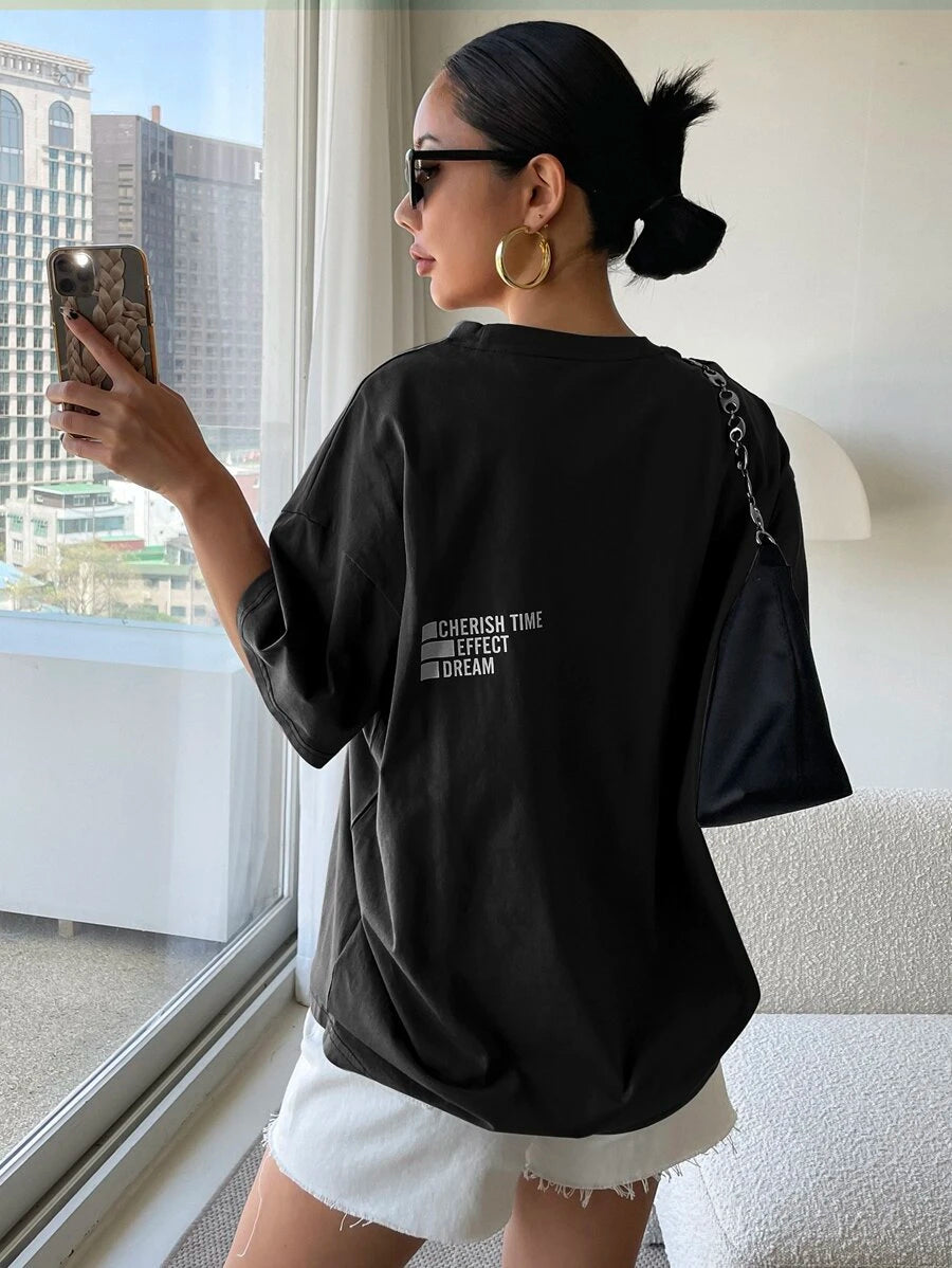 DAZY Letter Graphic Drop Shoulder Tee Oversized T-Shirt
