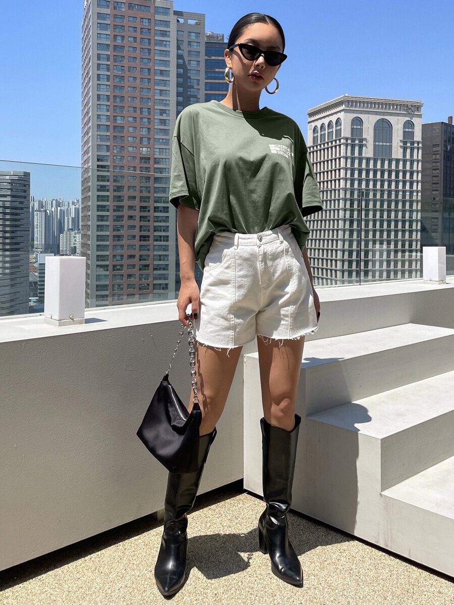 DAZY Letter Graphic Drop Shoulder Tee Oversized T-Shirt