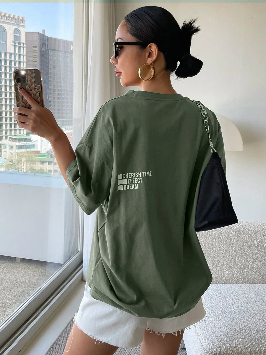 DAZY Letter Graphic Drop Shoulder Tee Oversized T-Shirt