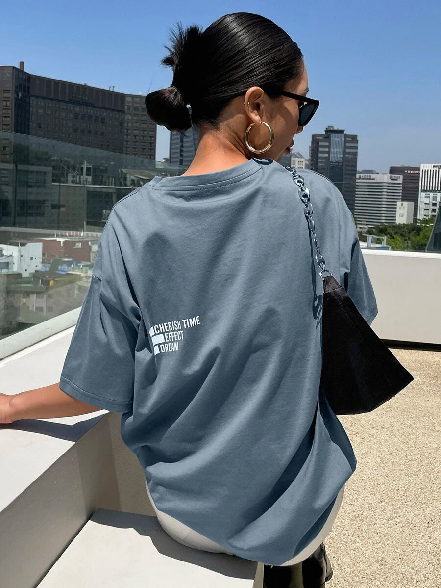 DAZY Letter Graphic Drop Shoulder Tee Oversized T-Shirt