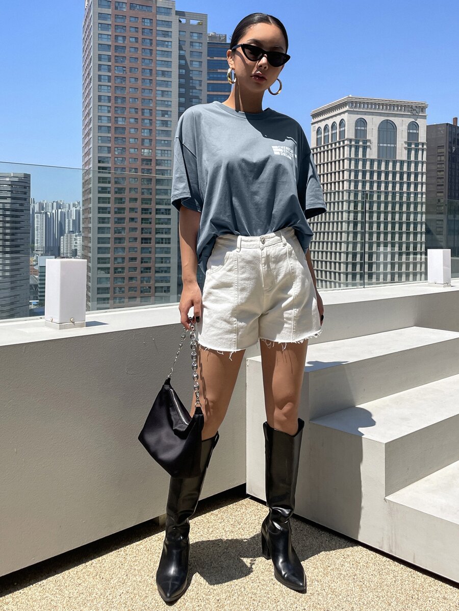 DAZY Letter Graphic Drop Shoulder Tee Oversized T-Shirt