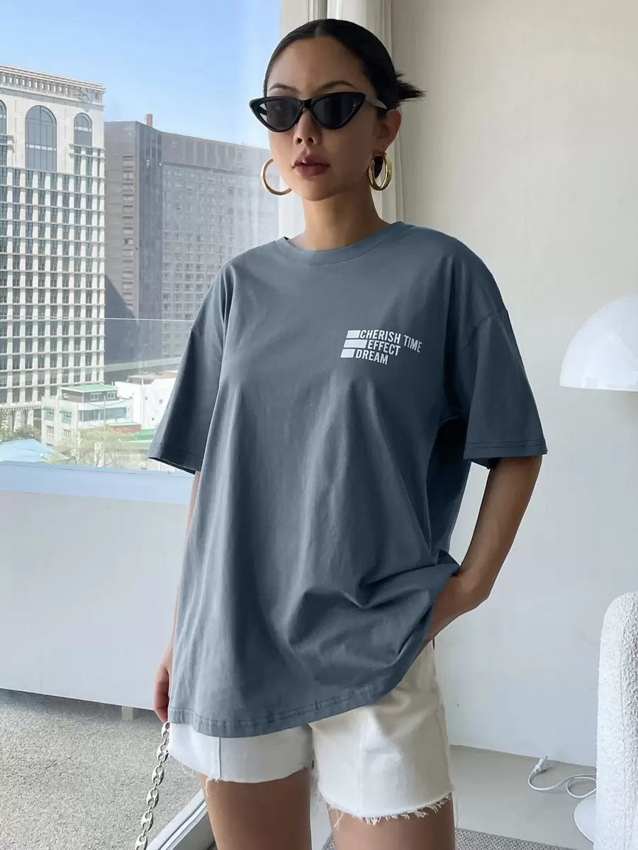 DAZY Letter Graphic Drop Shoulder Tee Oversized T-Shirt