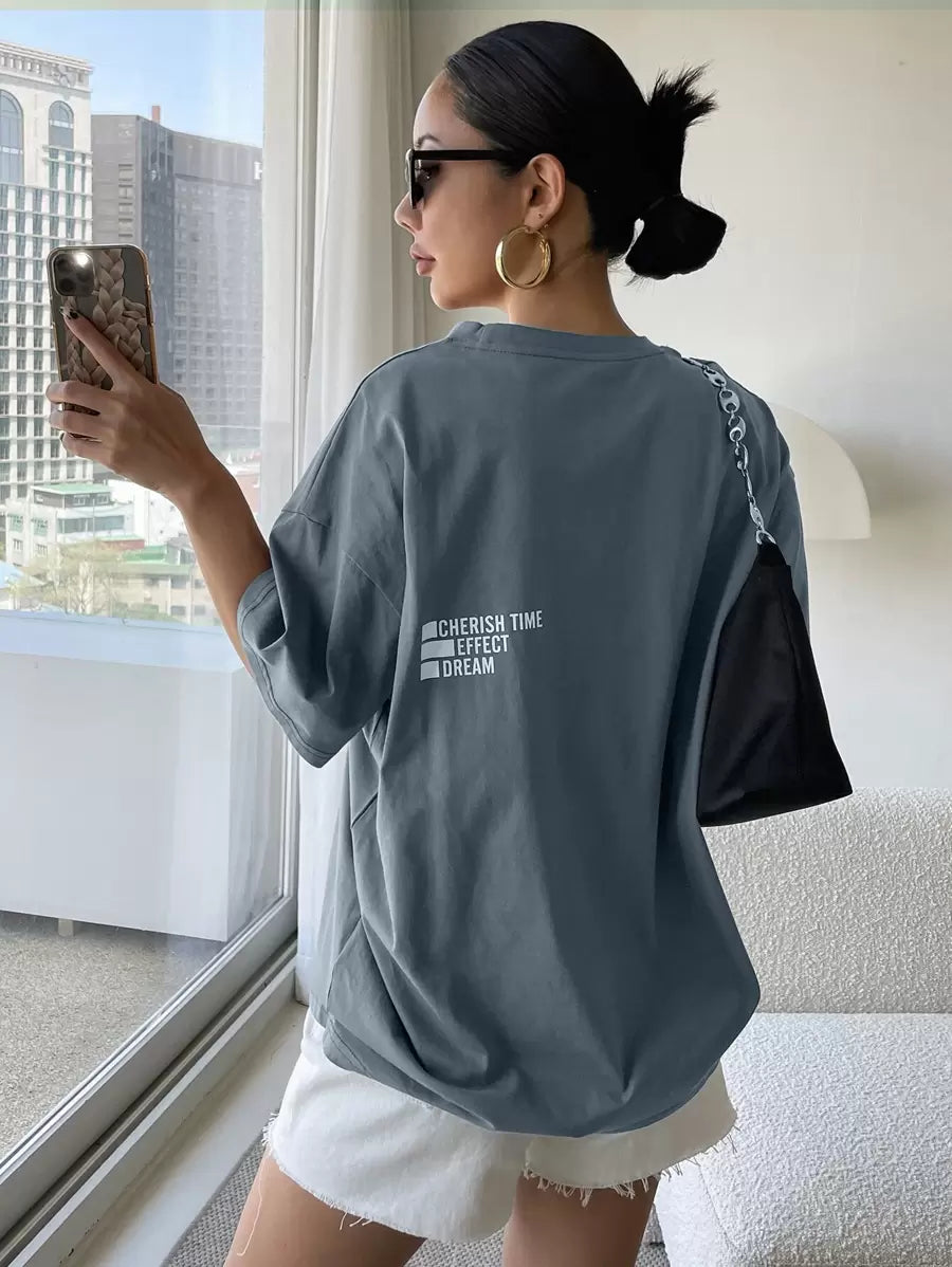 DAZY Letter Graphic Drop Shoulder Tee Oversized T-Shirt