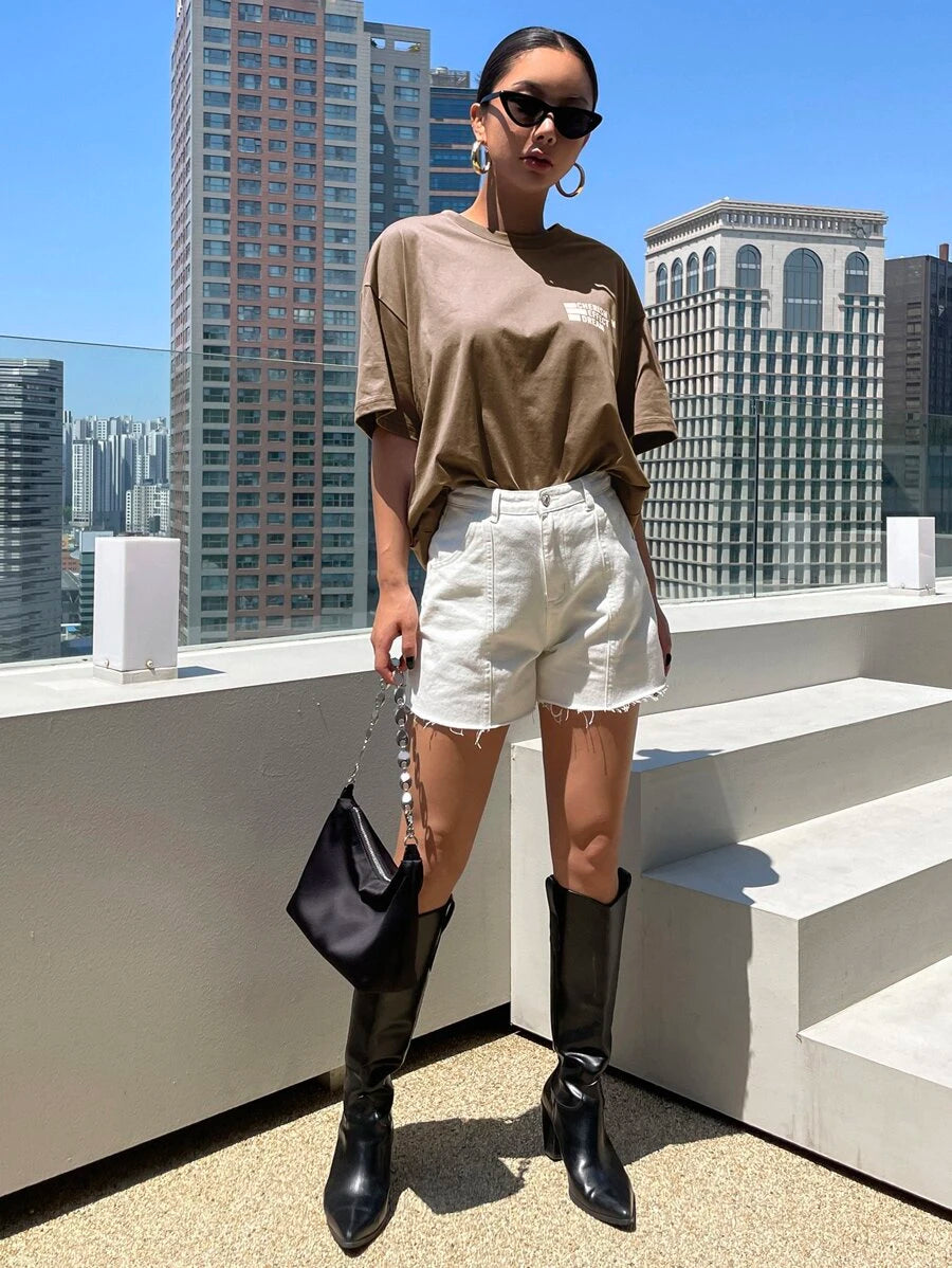 DAZY Letter Graphic Drop Shoulder Tee Oversized T-Shirt