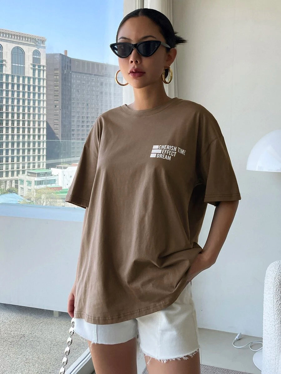 DAZY Letter Graphic Drop Shoulder Tee Oversized T-Shirt