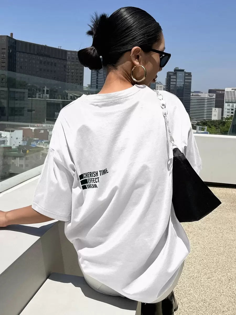 Graphic Drop Shoulder Tee CHERISH TIME EFFECT DREAM
