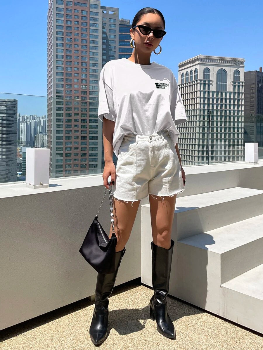 DAZY Letter Graphic Drop Shoulder Tee Oversized T-Shirt