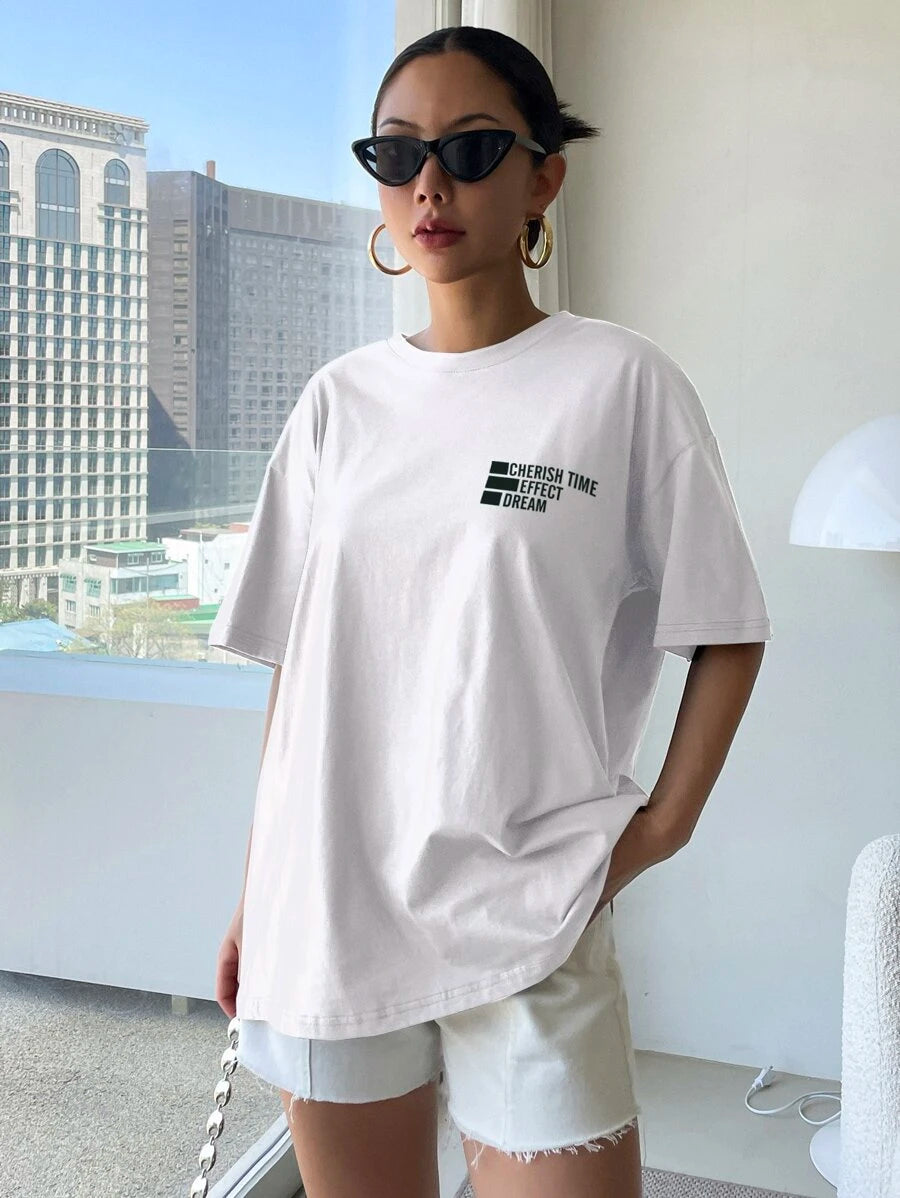 DAZY Letter Graphic Drop Shoulder Tee Oversized T-Shirt