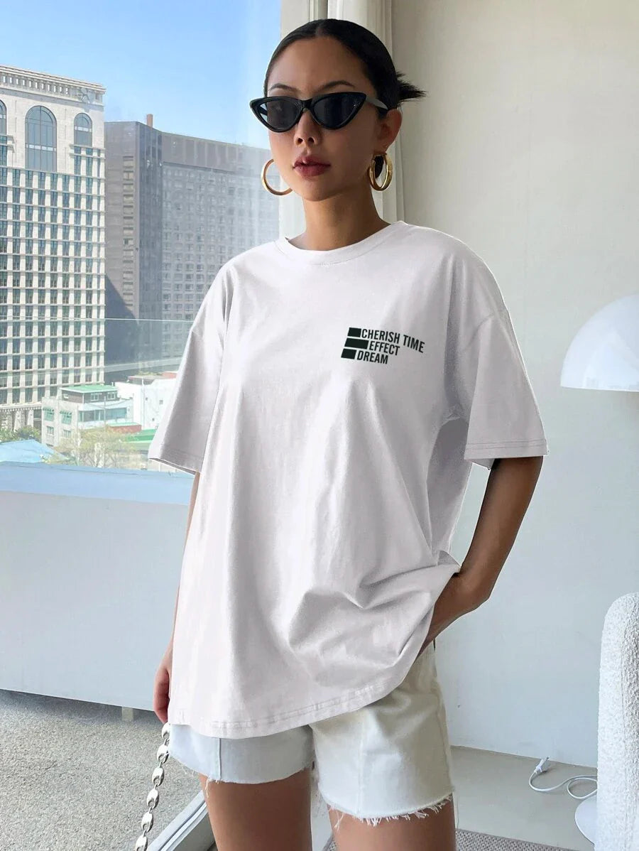 Graphic Drop Shoulder Tee CHERISH TIME EFFECT DREAM