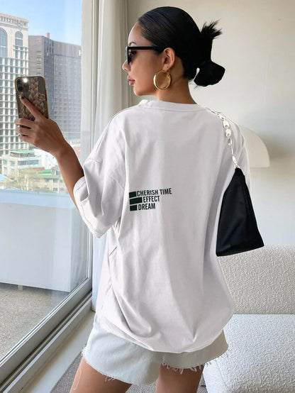 Graphic Drop Shoulder Tee CHERISH TIME EFFECT DREAM