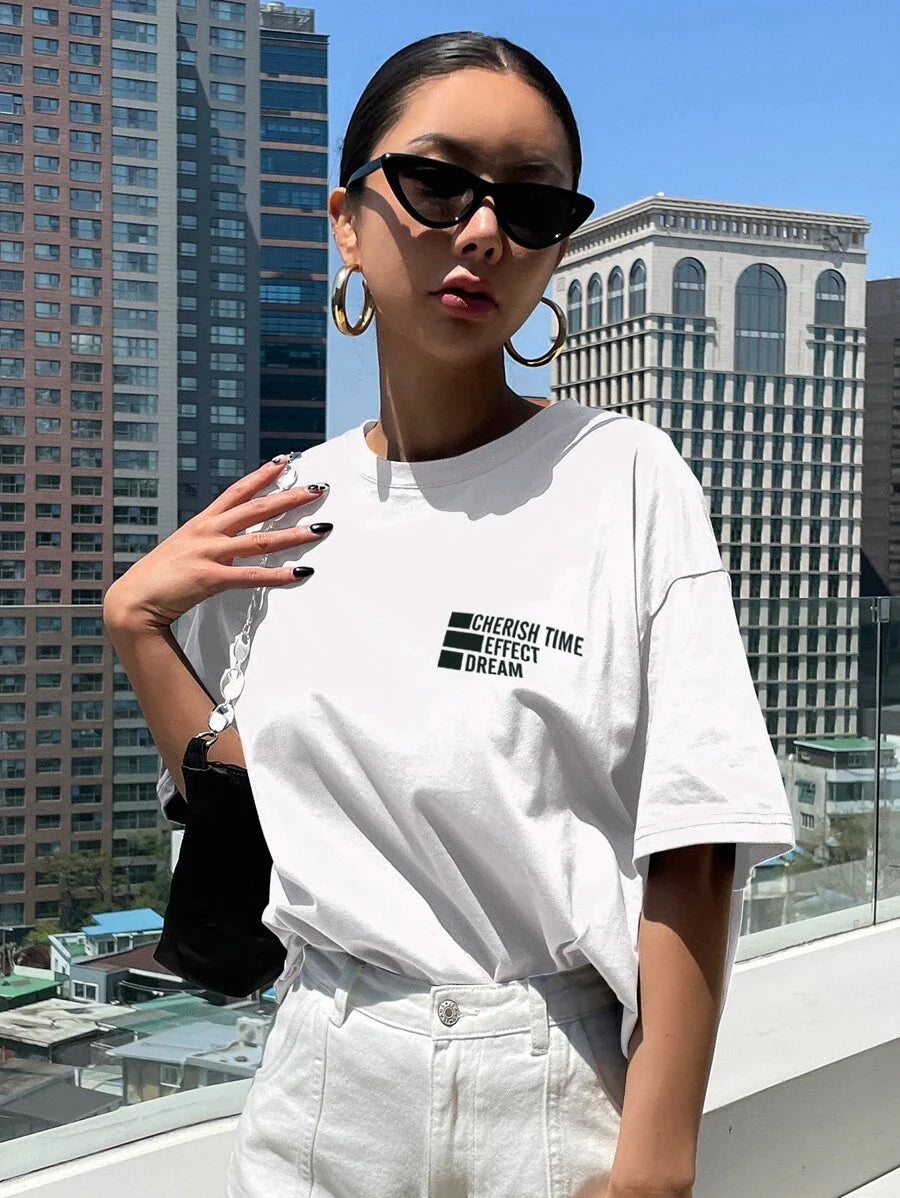 Graphic Drop Shoulder Tee CHERISH TIME EFFECT DREAM
