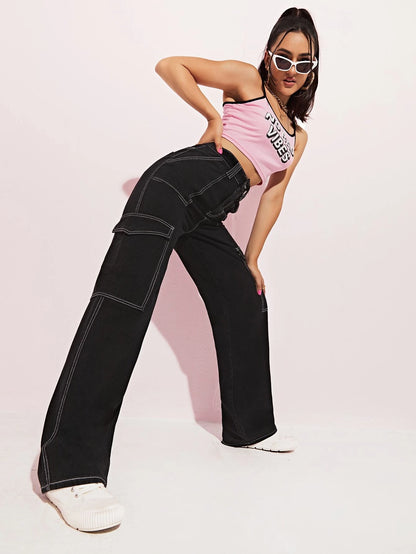 High Waist Side Pocket Jeans