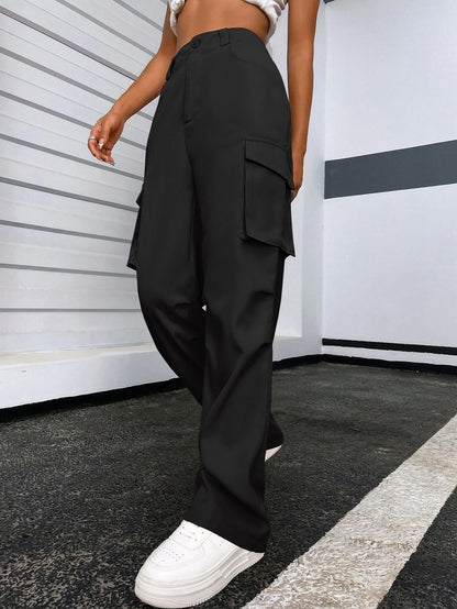 Solid Flap Pocket Pants