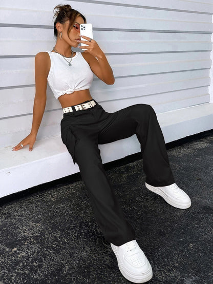 Solid Flap Pocket Pants