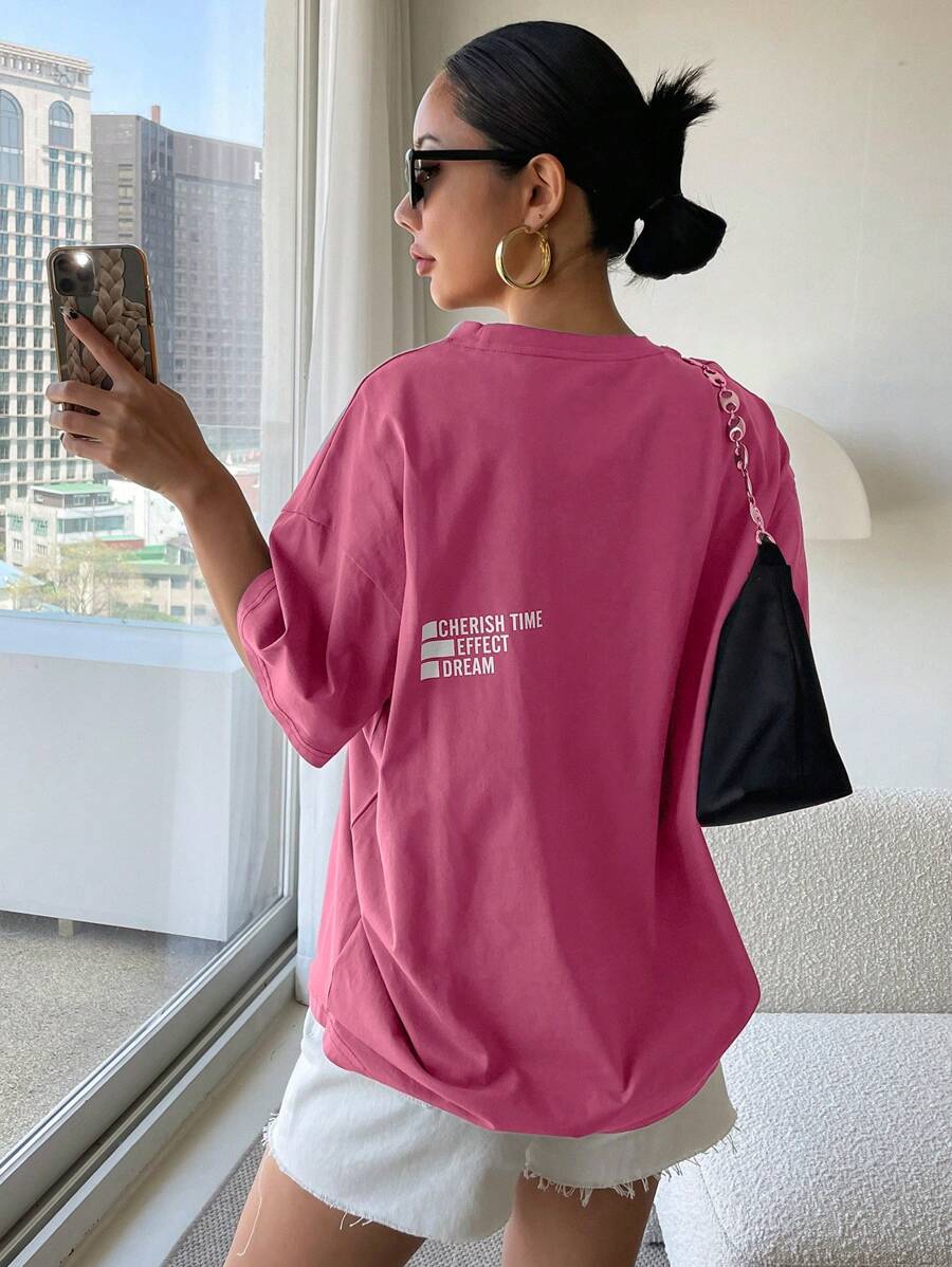 DAZY Letter Graphic Drop Shoulder Tee Oversized T-Shirt