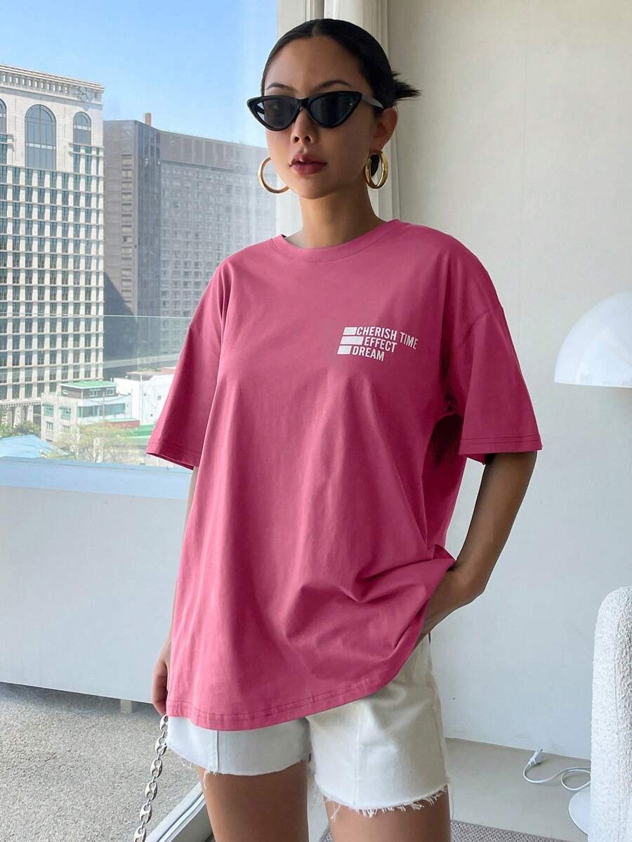 DAZY Letter Graphic Drop Shoulder Tee Oversized T-Shirt