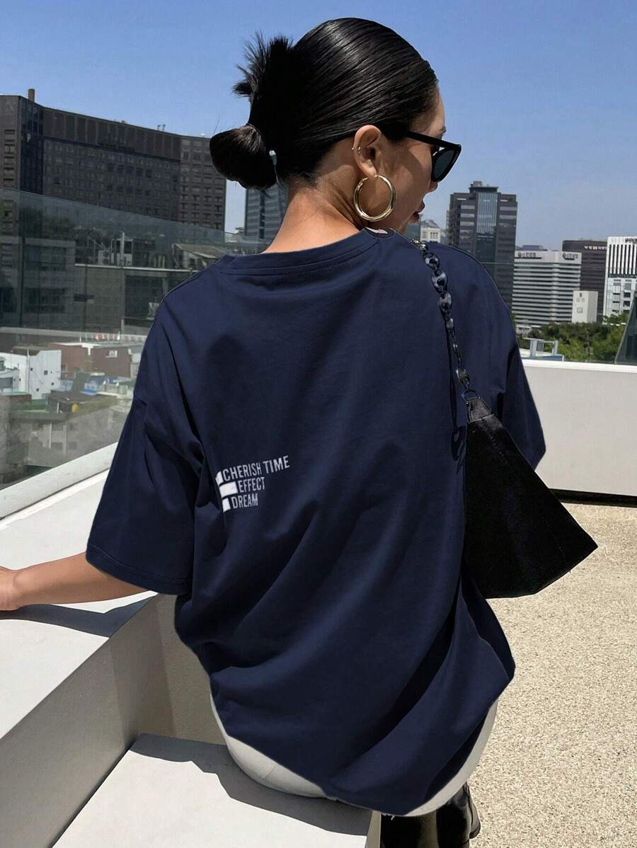 DAZY Letter Graphic Drop Shoulder Tee Oversized T-Shirt
