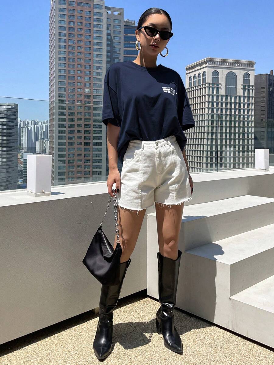 DAZY Letter Graphic Drop Shoulder Tee Oversized T-Shirt