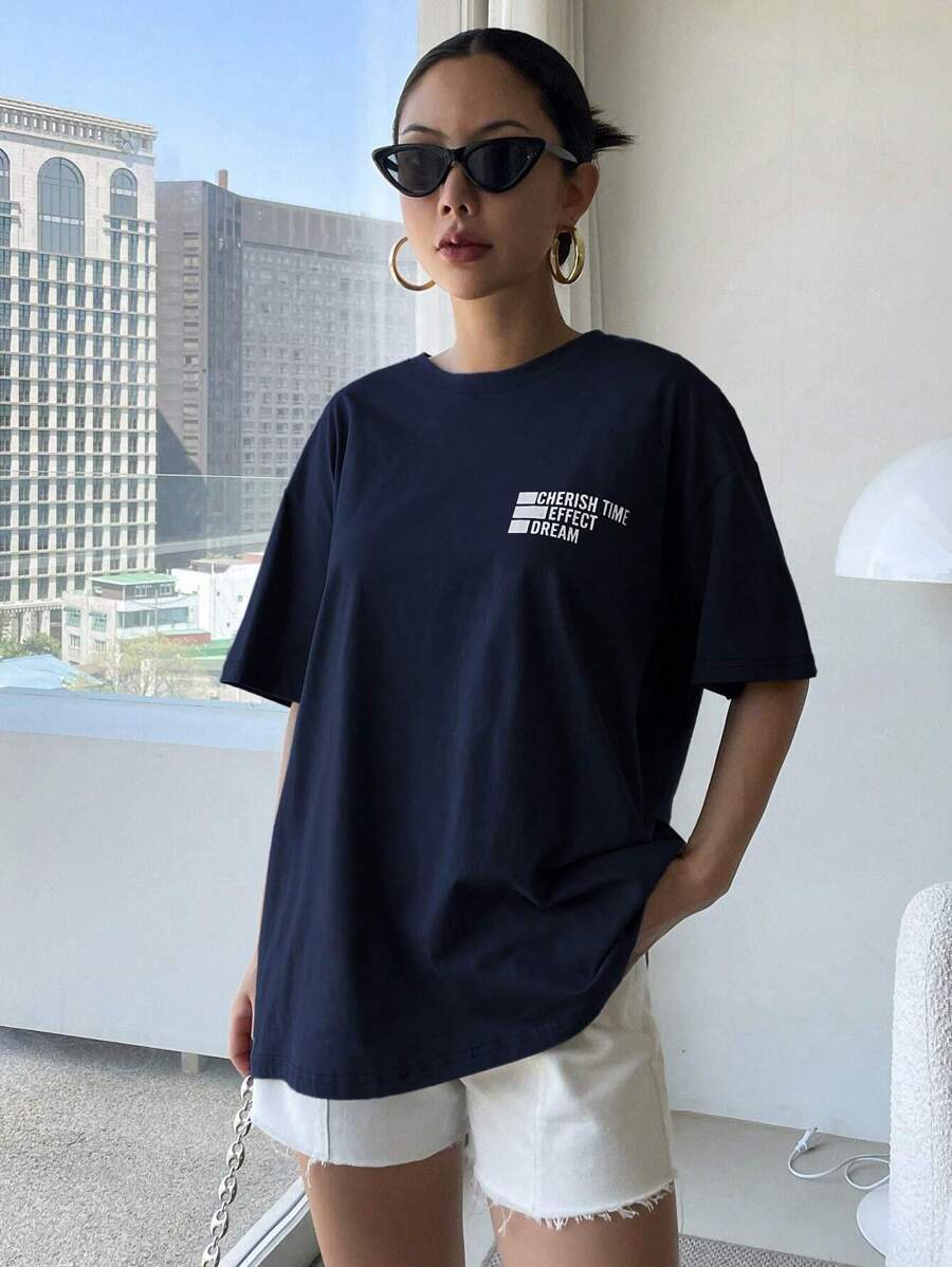 DAZY Letter Graphic Drop Shoulder Tee Oversized T-Shirt